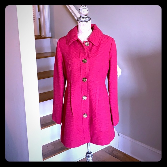 Tulle Jackets & Blazers - Tulle Peplum Tweed Pea Coat in Raspberry